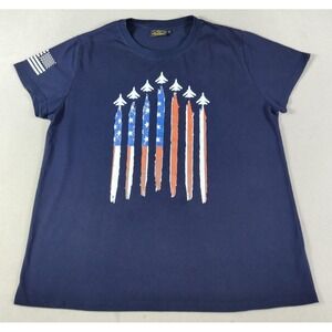 Mainfini Shirt‎ Mens XL Blue Patriotic USA Flag Fighter Jet Graphic Tee America